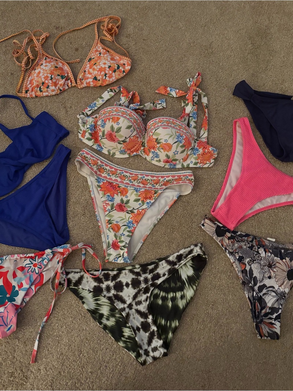 Mixed Floral & Solid Bikini Set - Multicolor